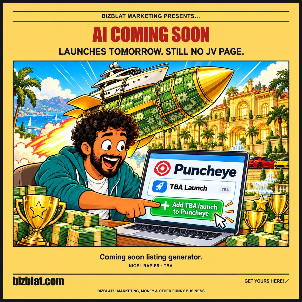 AI Coming Soon — Bizblat promotional artwork